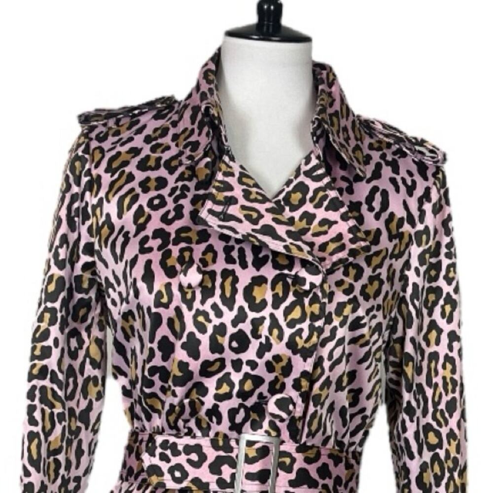 Joan Rivers Trench Coat Belted Classic Pink Leopard Multi Women’s Size Small - Picture 5 of 12